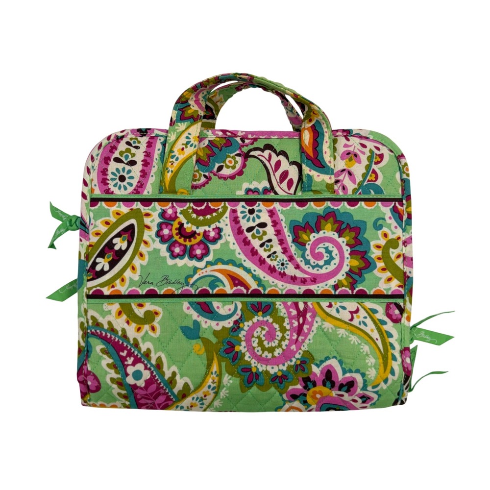 Vera Bradley Hanging Travel Organizer Quilted Paisley Toiletry Bag Green Pink